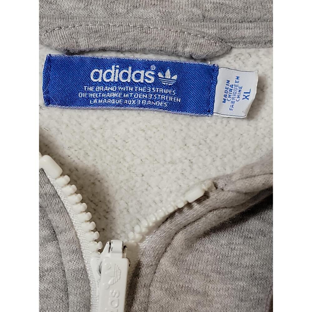 Adidas Grey Zip-Up Hoodie Brand Logo Drawstring Hood Unisex Type XL - Picture 3 of 6